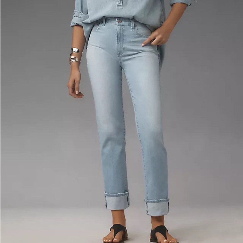 AG Adriano Goldschmied Saige Crop High Rise Straight Cuffed Jeans - Size 25